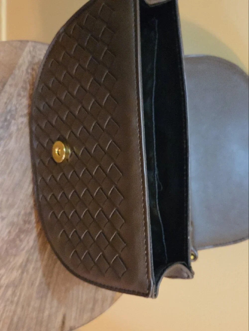 Urban Expressions Woven Saddle Crossbody Bag in Dark Brown with Gold Hardware